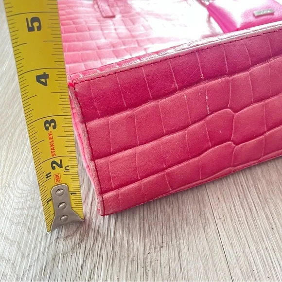 PINK CROCO EMBOSSED VINYL SHOULDER TOTE BAG HANDBAG - Picture 13 of 16
